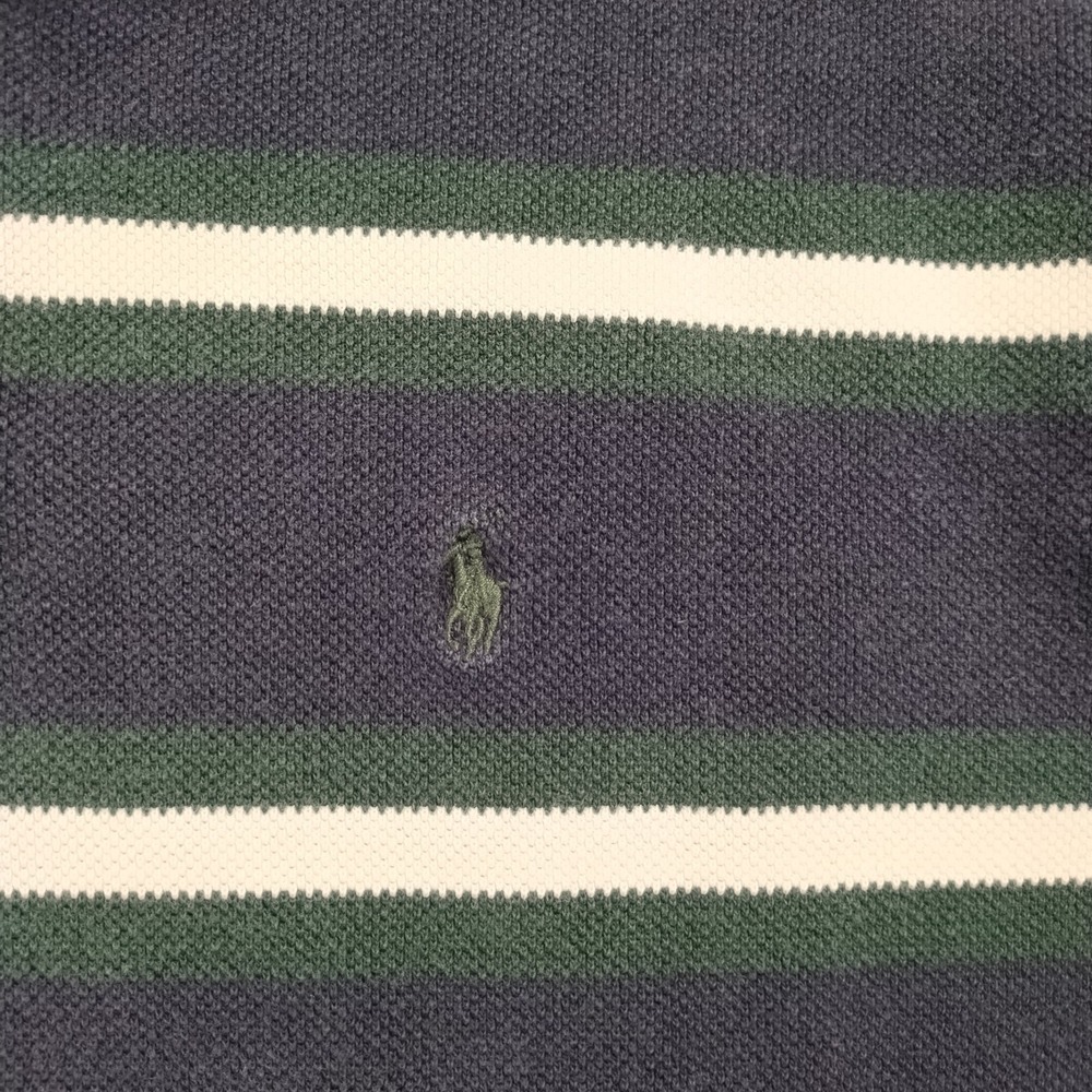 VTG Polo Ralph Lauren Shirt Men's XL Blue Green Stripe Pique Rugby Preppy 90's - Picture 5 of 7